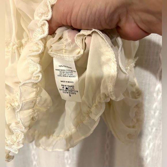 Blu Pepper Böhme Sheer v-neck cream blouse w/elastic at the cuffs.  Size S - Picture 15 of 15